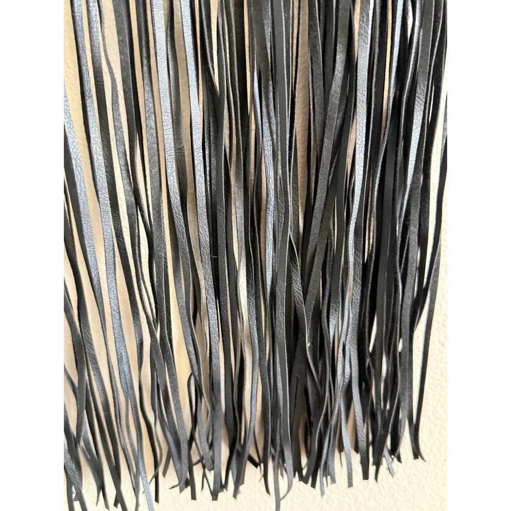 Western‎ Black Faux Leather Fringe Belt Skirt Double Buckle Festival Cowgirl - Picture 7 of 8